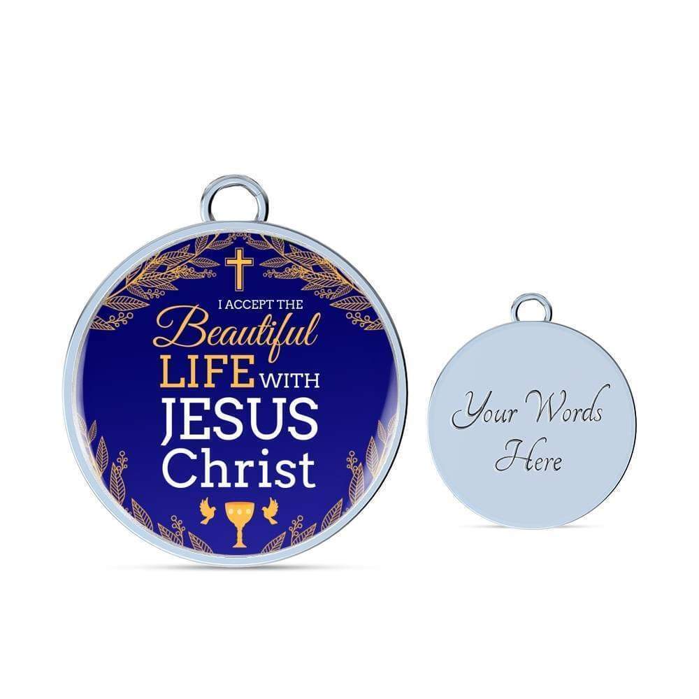 I Accept Life With Jesus Christ Personalized Engraved Silver Circle Bangle Brac